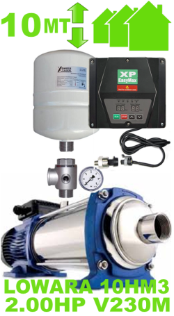 autoclave silenzioso per casa fino a 2 piani con giardino (max 20 appartamenti) completo di elettropompa LOWARA 10HM3 - raccordi inverter murale e polmone di compensazione