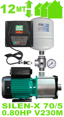 autoclave silenzioso per casa fino a 3 piani con giardino (max 3 appartamenti) completo di elettropompa SILEN-X 70-5 - raccordi inverter murale e polmone di compensazione