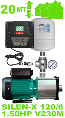 autoclave silenzioso per casa fino a 5 piani con giardino (max 10 appartamenti) completo di elettropompa SILEN-X 120-6 - raccordi inverter murale e polmone di compensazione
