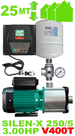 autoclave silenzioso per casa fino a 7 piani con giardino (max 22 appartamenti) completo di elettropompa SILEN-X 250-5 - raccordi inverter murale e polmone di compensazione - alimentazione trifase V400