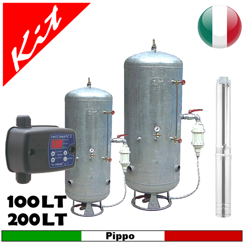 Componenti impianto pressurizzazione autoclave zincato e accessori - impianti da 100 a 200 litri  predisposto per una elettropompa sommersa