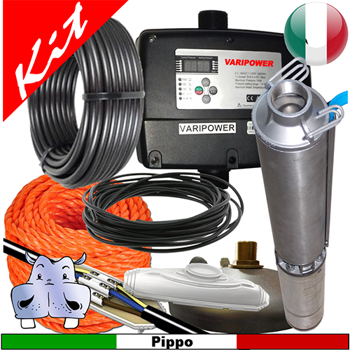 Impianto di sollevamento acqua pozzo pompa sommersa Lowara 6GS15 2,00HP V230 monofase - linea elettrica max 150ml - Abbinamento a Inverter Varipower pressione costante - Inverter: alimentazione V230 monofase - uscita V230 monofase