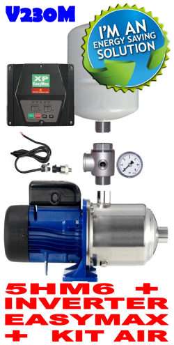 Kit autoclave silenzioso per casa fino a sei piani (max 8 appartamenti) completo di elettropompa Lowara 5HM6 - raccordi - Kit Air - Kit aspirazione e Inverter murale EASYMAX MT