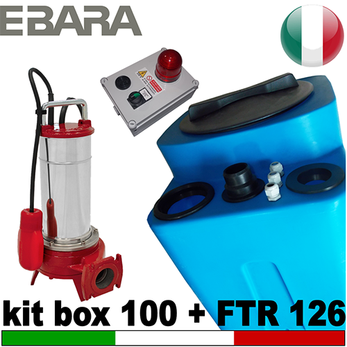 Impianto di sollevamento per fognature KIT BOX 100 - completo di pompa trituratrice Hydro FTR126 - accessori