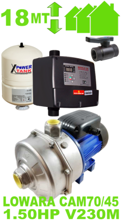 Impianto sottoinverter a pressione costante per casa +giardino fino a cinque piani (max 4 appartamenti) completo di elettropompa bigirante inox LOWARA CAM70-45+SPEEDMATIC09 completo di polmone di compensazione